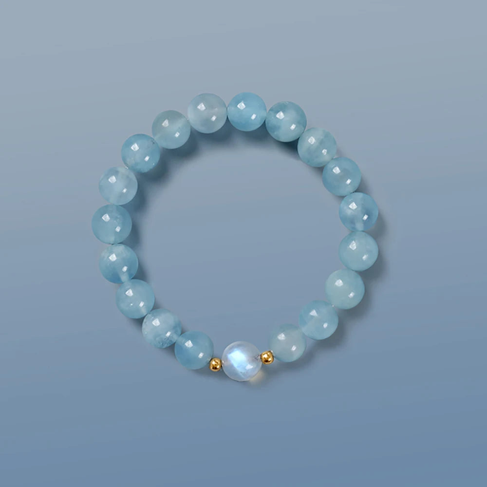 Aquamarine and white crystal bracelet, Strong Protection and Positive energy bracelet,  Hand jewelry, 1pc