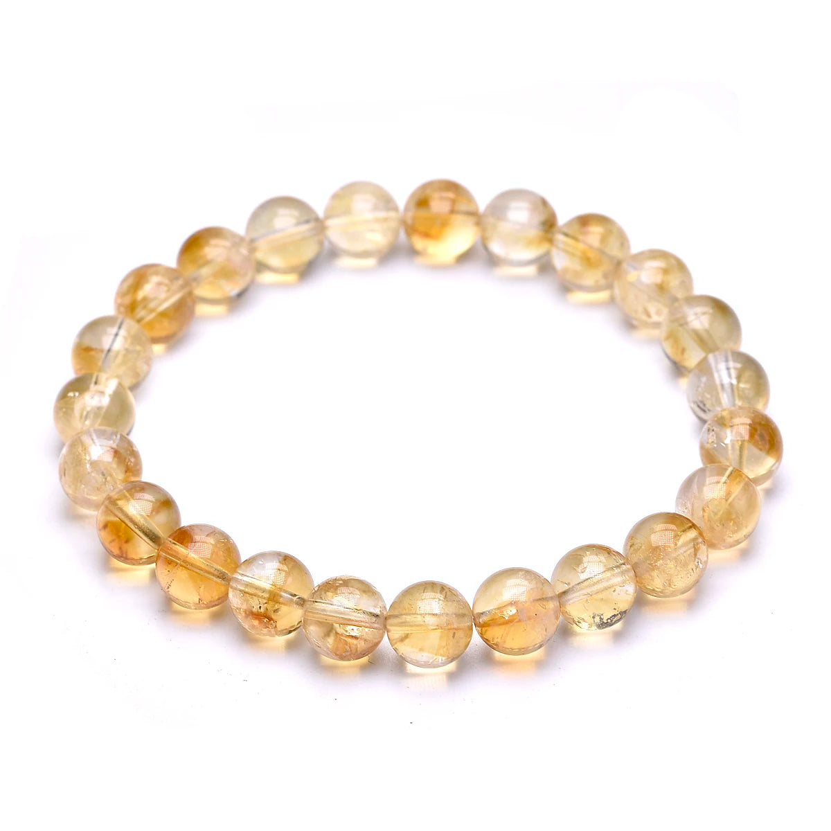 Citrine bead bracelet isolated on white, alternate size variant.