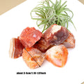 Rough Carnelian stones in a styled setting with an approximate size reference.