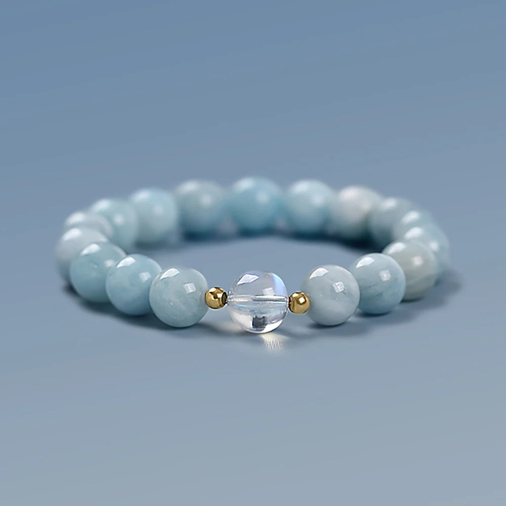 Aquamarine and white crystal bracelet, Strong Protection and Positive energy bracelet,  Hand jewelry, 1pc