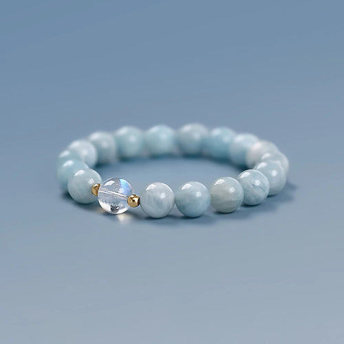 Aquamarine and white crystal bracelet, Strong Protection and Positive energy bracelet,  Hand jewelry, 1pc