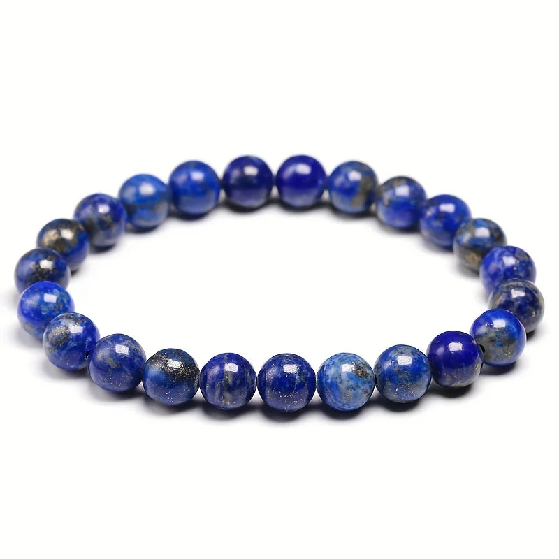 Lapis Lazuli round-bead bracelet isolated on white, alternate size variant.