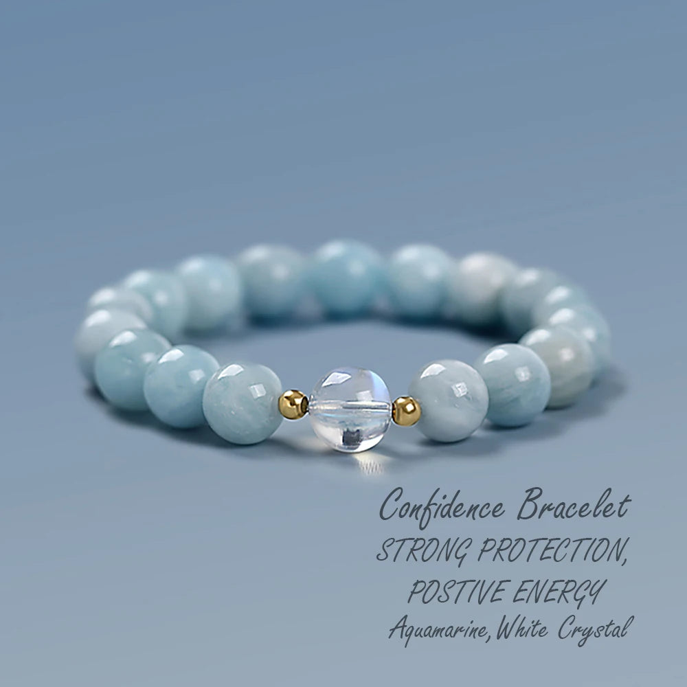 Aquamarine and white crystal bracelet, Strong Protection and Positive energy bracelet,  Hand jewelry, 1pc