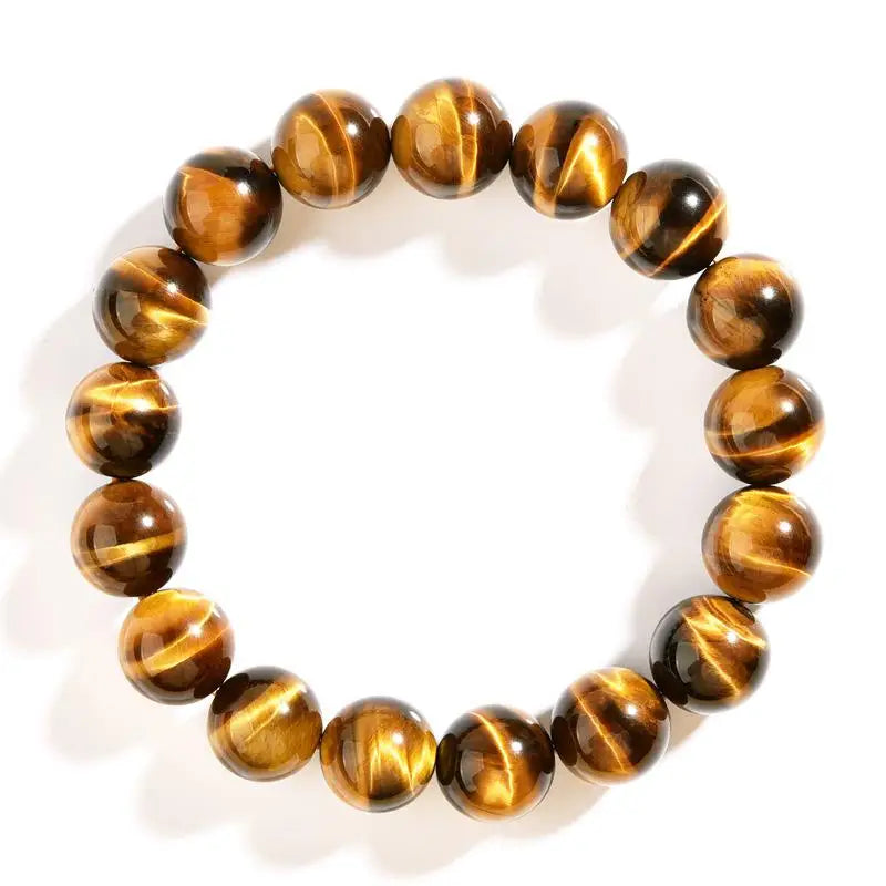 Tiger’s Eye round-bead bracelet isolated on white, alternate product angle.