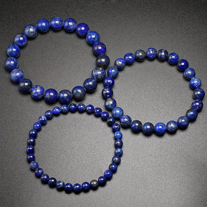 Three Lapis Lazuli bracelet sizes displayed together on a dark background.