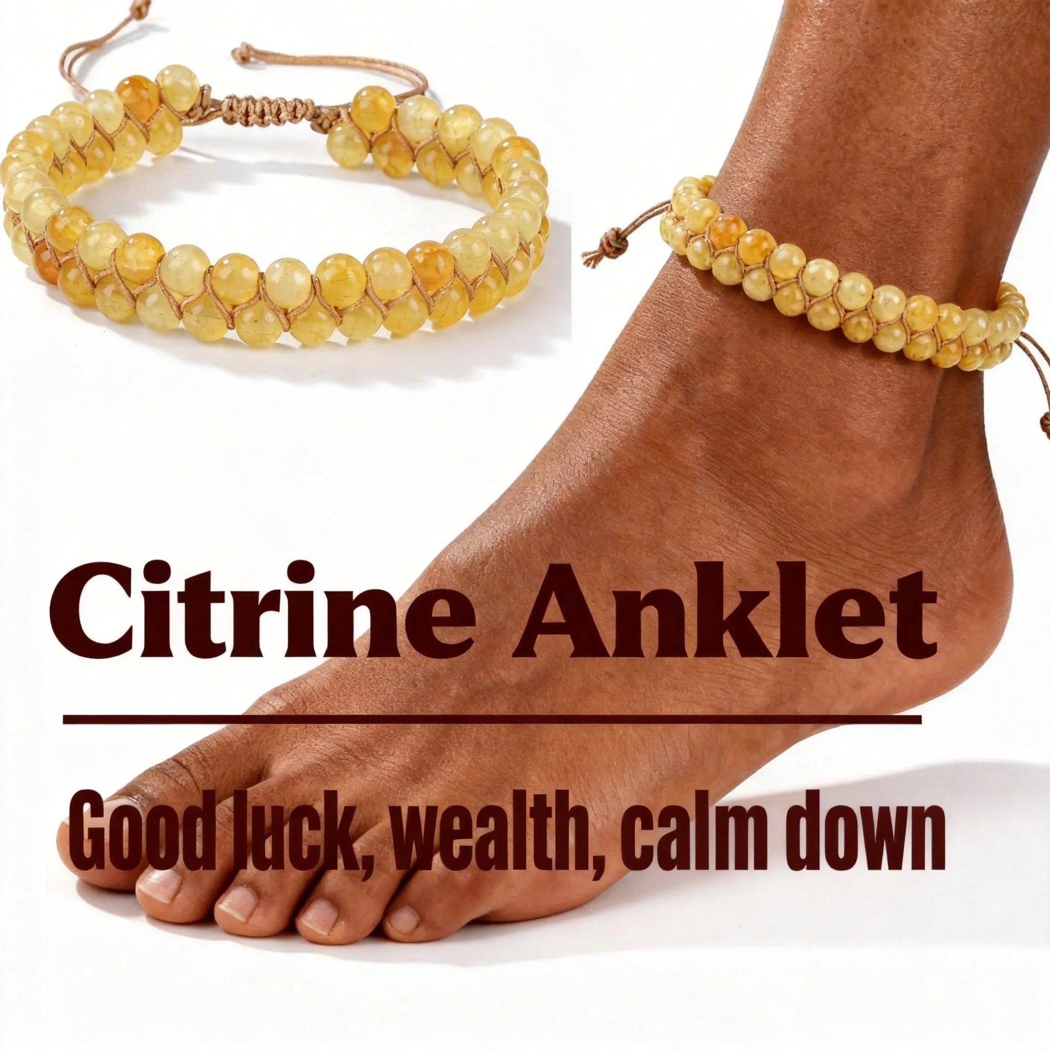 Summer Versatile prom jewelry braclets for Summer Vacation Travel Beach Party healing Citrine anklet for man 4.5