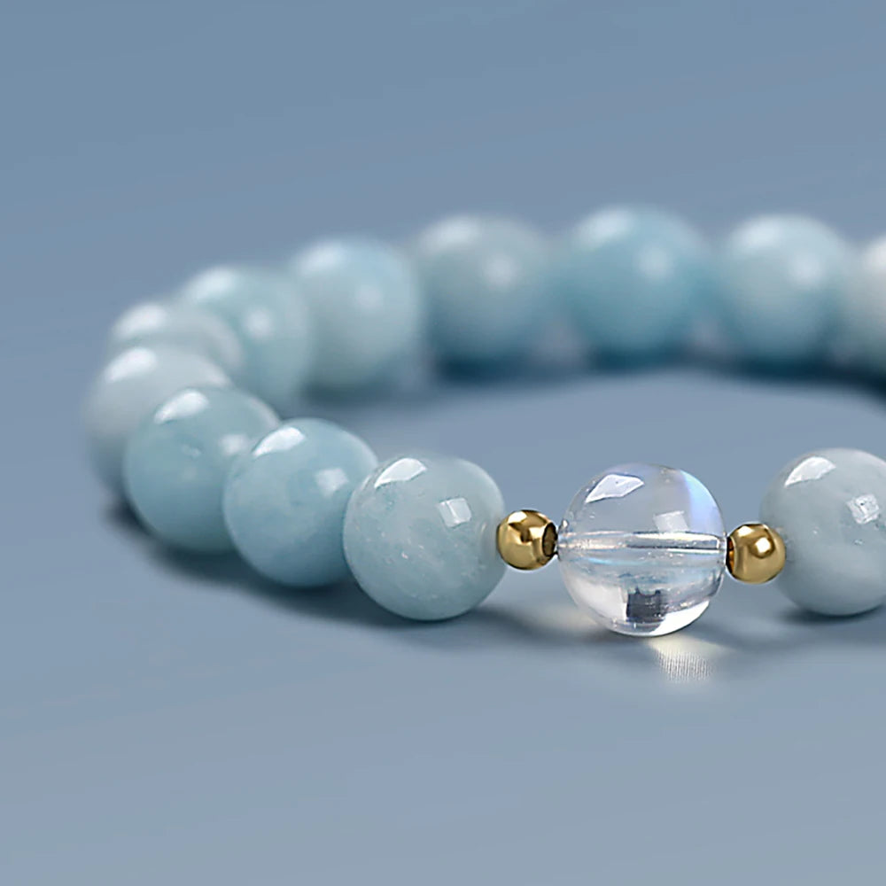 Aquamarine and white crystal bracelet, Strong Protection and Positive energy bracelet,  Hand jewelry, 1pc